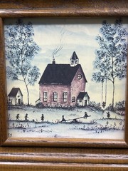 Framed Watercolor Pen Ink Painting Signed by Artist M Frey