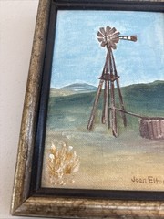Vintage Miniature Original Texas Windmills Painting Signed San Antonio Framed