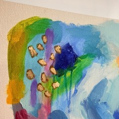 Abstract Art Painting PRINT on Paper Bright Colorful Blue Signed 12″ x 12″