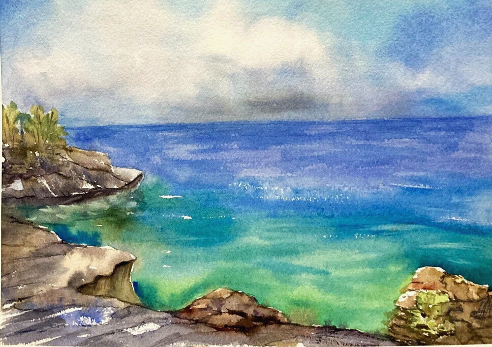 Seascape Island Ocean Watercolor Original Painting