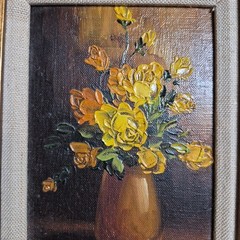 Robert Cox Original Canvas Oil Painting Floral Signed Framed 7.5”x9.5”