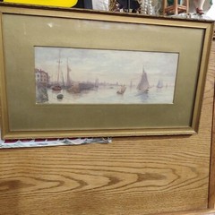 original watercolor Boston harbor Massachusetts signed artist Robert S German