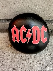 ACDC Emblem Hand painted on a Round Rock 5x5x1 1/2