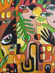 Abstract Modern orange and green original acrylic painting 8 x 10 Sunny Saturday
