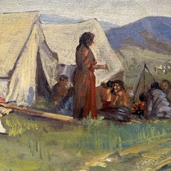 Antique Painting American Indian Camp Landscape Munson Impressionism Rare Oil