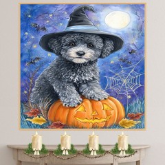Poodle Puppy Canvas Wall Art Halloween Dog Lover Gift for Home Living Room Decor