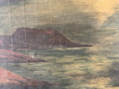 Oil On Canvas Signed Rocky Coast At Sunset Orientalism 46×61 Cm