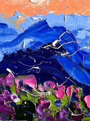 Appalachian Mountains Original Oil Impasto Painting Floral Landscape Art 6 x 6″