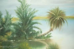 Vintage Florida Landscape Oil Painting Watery Palms Signed R. Northrop 14×18″