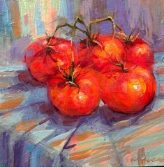 Tomato still life oil painting original Impressionism art oil on wood 8×8