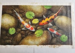 20×36 Beautiful Koi Fish Pond Hand Painted Oil Painting High Quality Canvas