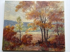ANTIQUE IMPRESSIONIST PAINTING LANDSCAPE AMERICAN HENLINE LISTED FAMOUS AS IS