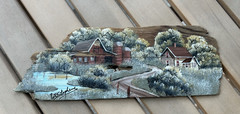 Original handpainted country scene on old cedar shake shingles*Read description*