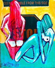 colorful BIG BLUE NUDE LADY Pop Art PAINTING Cardboard Original SWARTZMILLER DNA