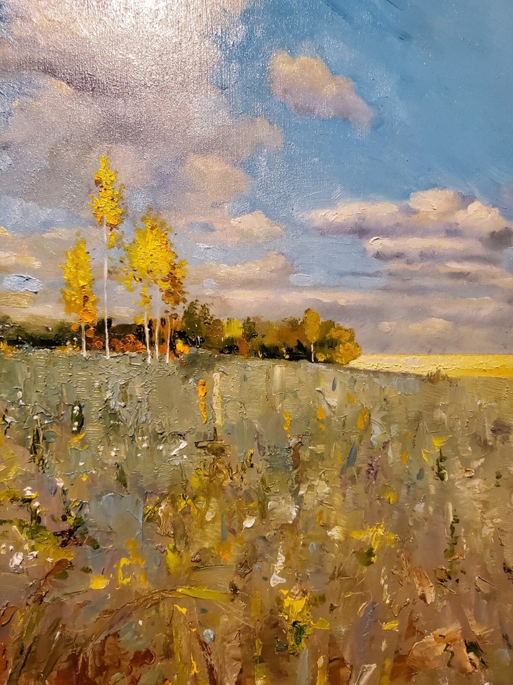 ✔Original Oil Painting Signed Framed Landscape With The Fall Field🎨