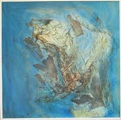 Blau1 abstrakte Mateialcollage Farbpigmente Öl/LW 100x100cm Sonja Zeltner-Müller