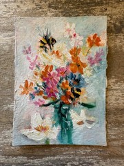 Abstract Floral Original Miniature Oil Painting R.Machan 2.5″x3.5″ ATC ACEO