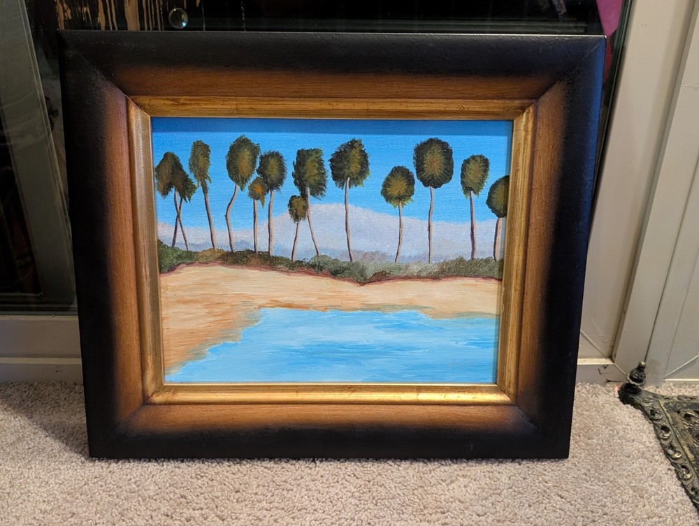 Vintage Beach Framed Painting Signed by Laura Mayfield 20″x 16-1/2″