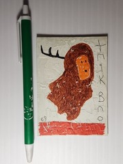 e9Art ACEO man in reindeer suit outsider art brut naive