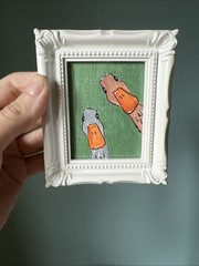 Funny Duck,goose, whimsical,cute,original,miniature Painting,small,mini,framed