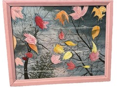 Colorful Autumn Leaves Reflections In Pond Oil Painting Canvas 16×20 1991 Signe