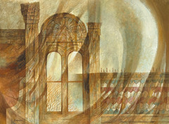 Reflections from a Windswept City Building Casein Painting-1970s-William Gorman
