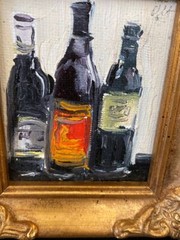 Mini Framed Wine Bottle/ Wine Glass Art 4 x 3 1/2″- Hand Painted- Set of Six