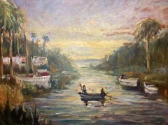 Vintage 1948 Oil On Board oil Painting tropical island palms Bermuda ? signed