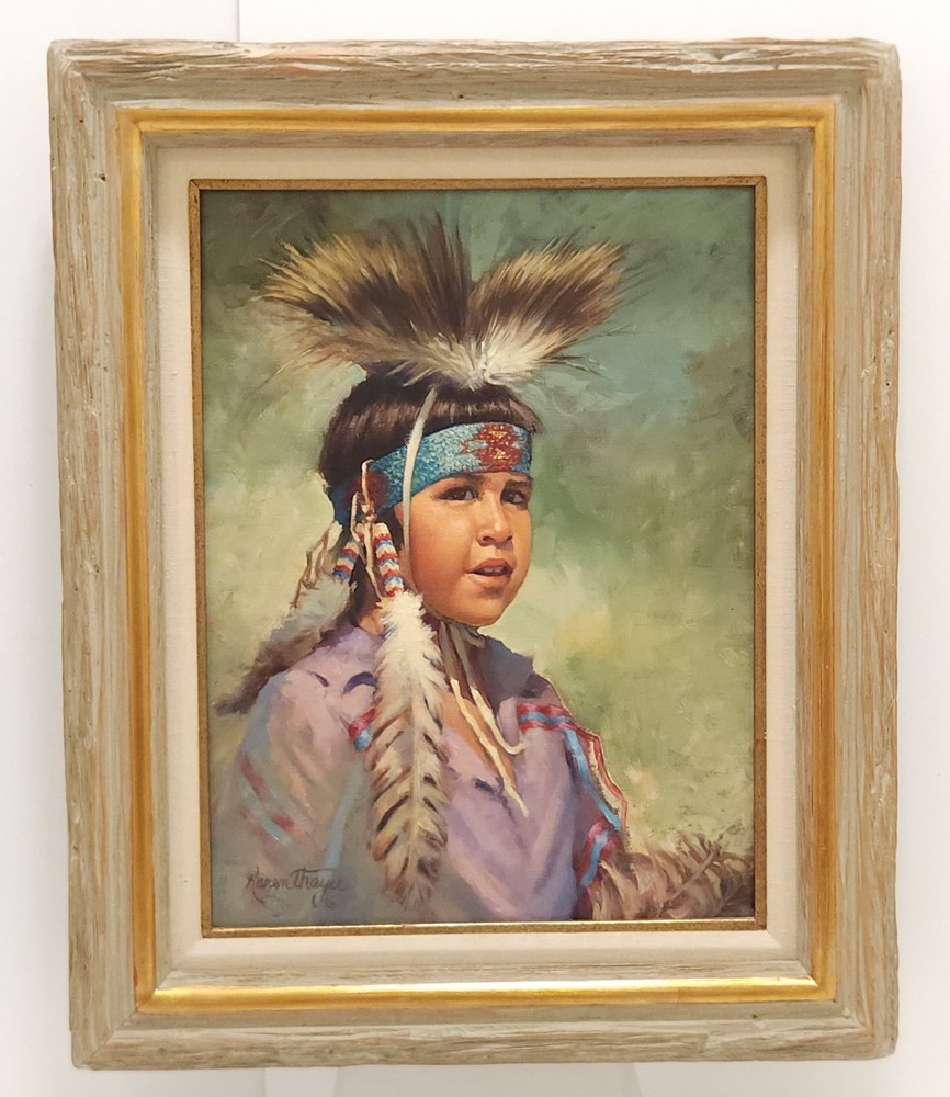 Karen Thayer Native American Child Oil On Canvas Original Signed