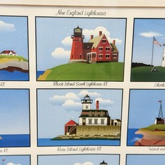 VTG Lighthouse Print Signed Coastal New England Art Watch Hill Beavertail RI MA