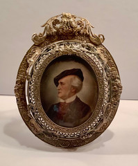 19th C. Miniature Portrait on Porcelain Composer R. Wagner Ornate Bronze Frame