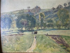 Oil Painting Acker Fields Morning Against Farms 1921 Summer Day Signed Illegibly