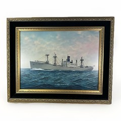 1958 T Hagiwara Yokohama Japan Watercolor Painting S.S. Great Falls Victory Ship