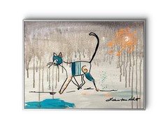 16″x12″ Neo Expressionism Cat Canvas Original Art Abstract Design Home Art