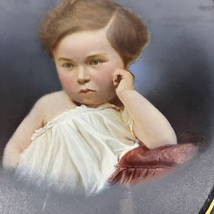 Biedermeier Children Picture Oval Oil Painting or Gouache 19th Century Painting