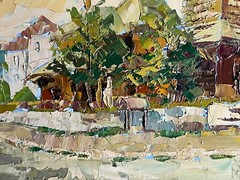 Oil painting Village Church Ukrainian painter Canvas Framed original Cityscape