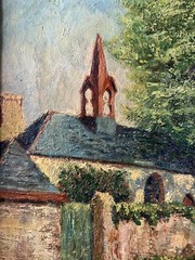 French School Early 20th Century View of a French Village Signed at Bottom Left