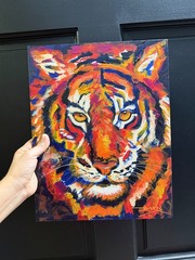 Colorful Abstract Tiger Painting Original Animal Wall Art 11×14 Canvas Decor CP
