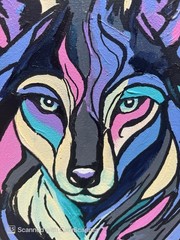 Bold Colorful Wolf Portrait Original Acrylic Painting 11×14 Signed Canvas Art