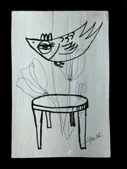 Original Acrylic Art on Fiberboard 4”x6”-Signed with COA-Minimalist Line Drawing