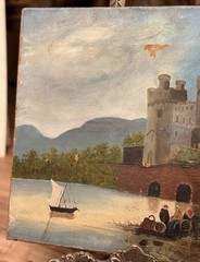 Antique European Castle Landscape Oil Painting on Canvas