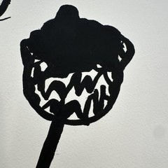 Art Painting Black & White Flowers 16x 20 Inches Wall Art Original Acrylic