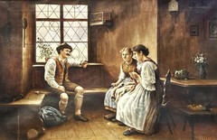 ANTQ c 1880’s LRG Original German School O/C Interior Genre Scene, Signed/Framed
