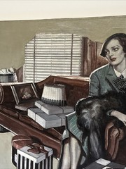 Antique Art Deco Painting Portrait Pretty Woman Large Oil Illustration 1930’s