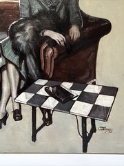 Antique Art Deco Painting Portrait Pretty Woman Large Oil Illustration 1930’s