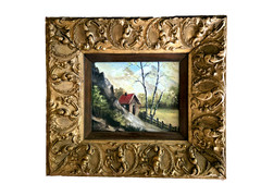 Vintage Landscape Oil Painting in Ornate Gold Frame: 17-1/2″ w 15-3/4 „h-overall