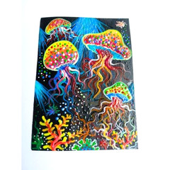 (UV) Radiant ACEO Original Jellyfish Sea Acrylic Hand Painting Art Card NEW OOAK