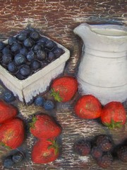 3D Fruit Painting by Denise Plouffe, Vintage 1990s Québec Art, Original Piece