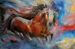 HAWAII ARTIST „HORSE ART ABSTRACT“ OVERSIZE PAINTING ONE OF A KIND 24″X36″