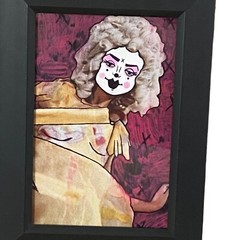 Original painting Clown Girl Powdered Wig Ooak Art Framed Gothic Circus